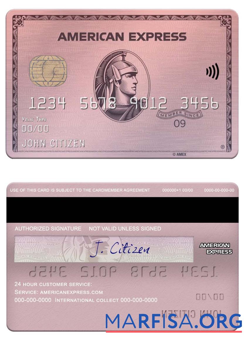 Blank USA Indiana Centier bank american express rose gold card template